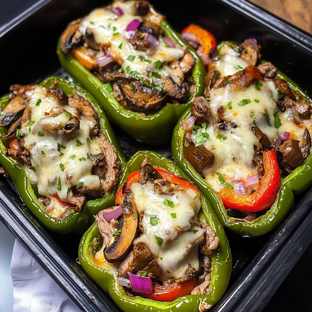 Philly Cheesesteak Stuffed Peppers {Low Carb}