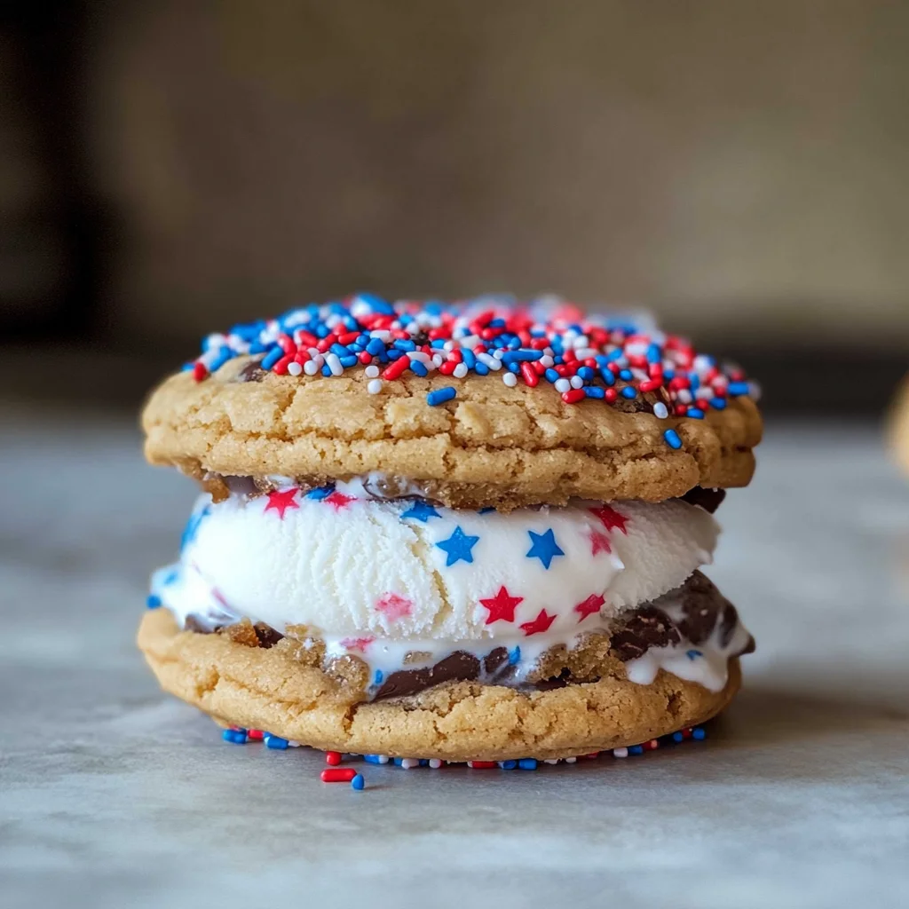 Patriotic ice cream cookie sandwich