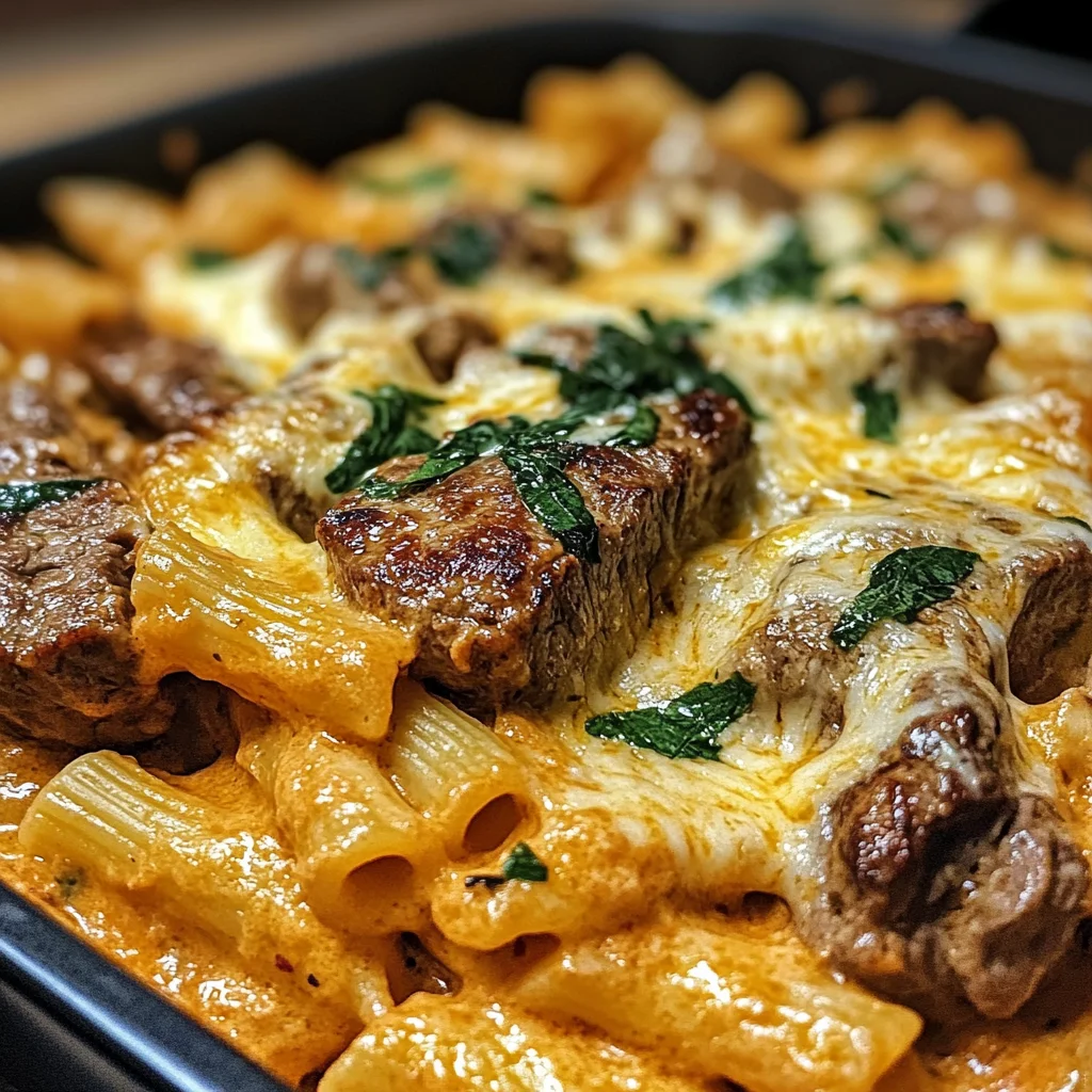Creamy Honey Buffalo Steak Pasta Bake