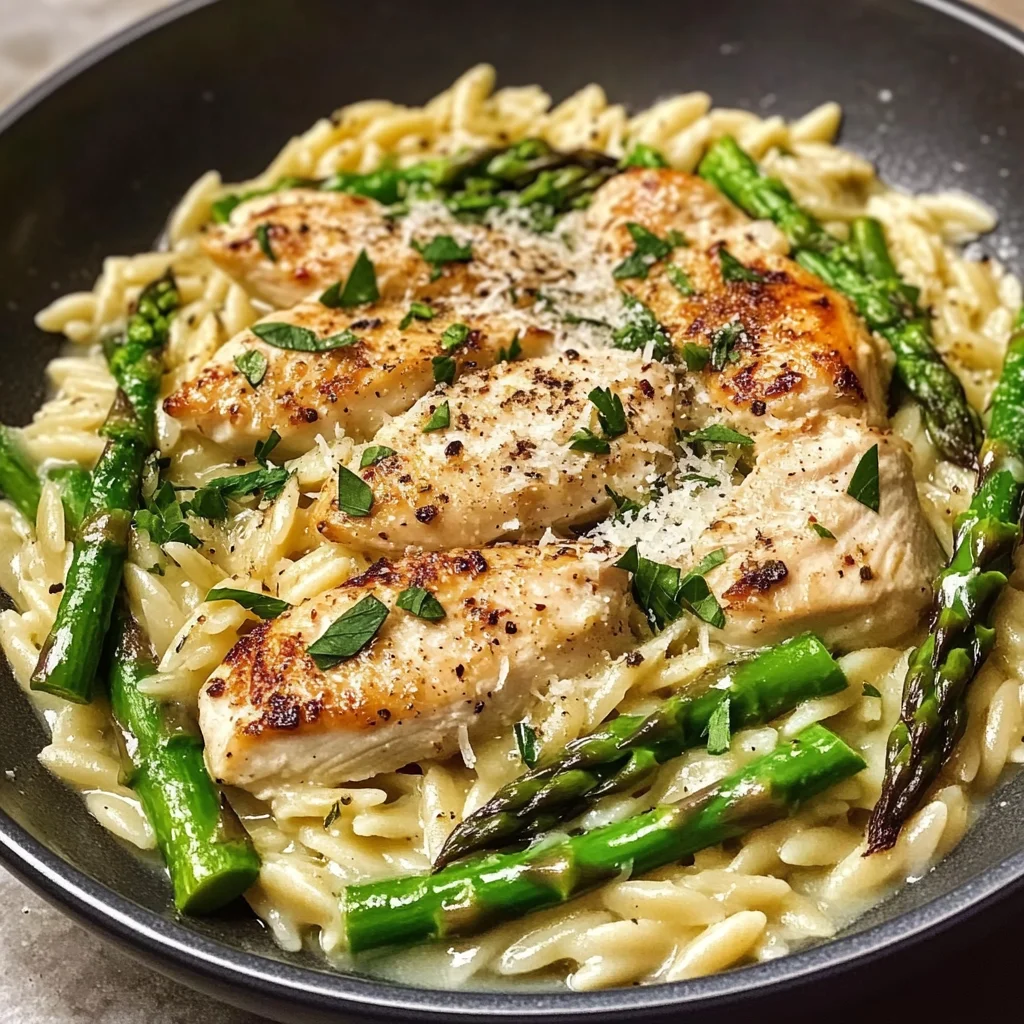 Creamy Parmesan Orzo with Chicken and Asparagus
