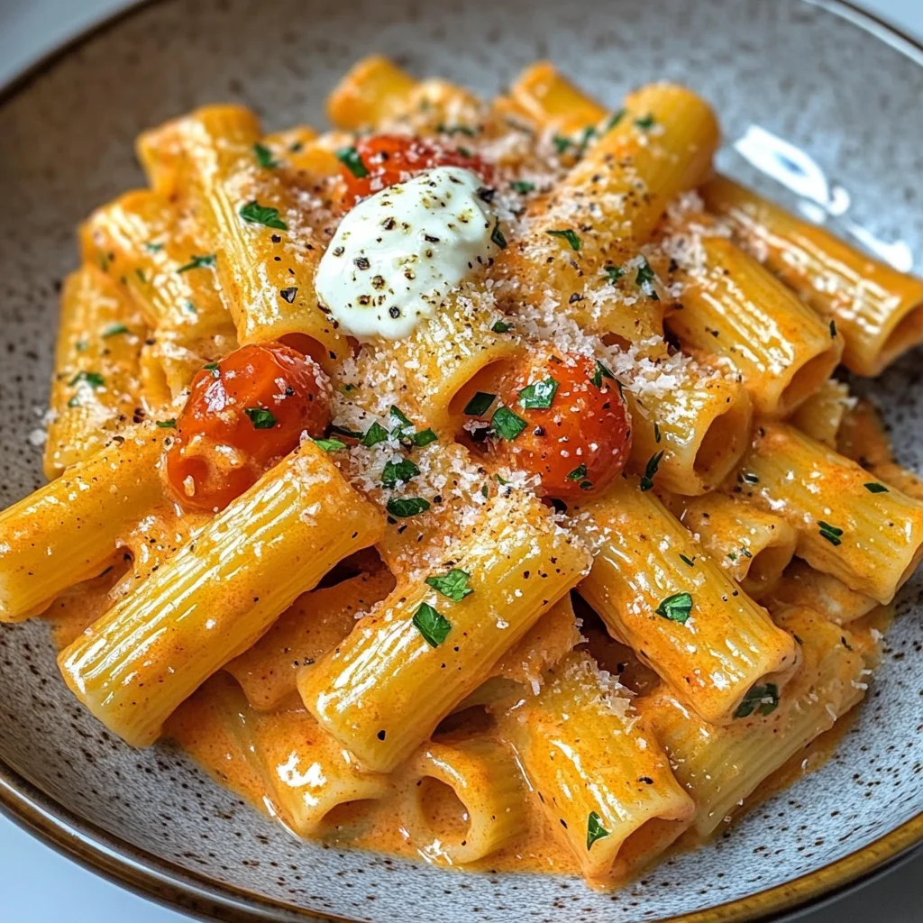 Creamy Tomato Garlic Rigatoni Pasta Recipe