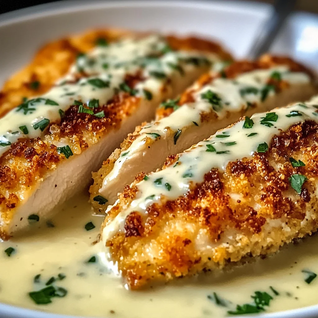 Indulgent Parmesan Crusted Chicken with Creamy Garlic Sauce