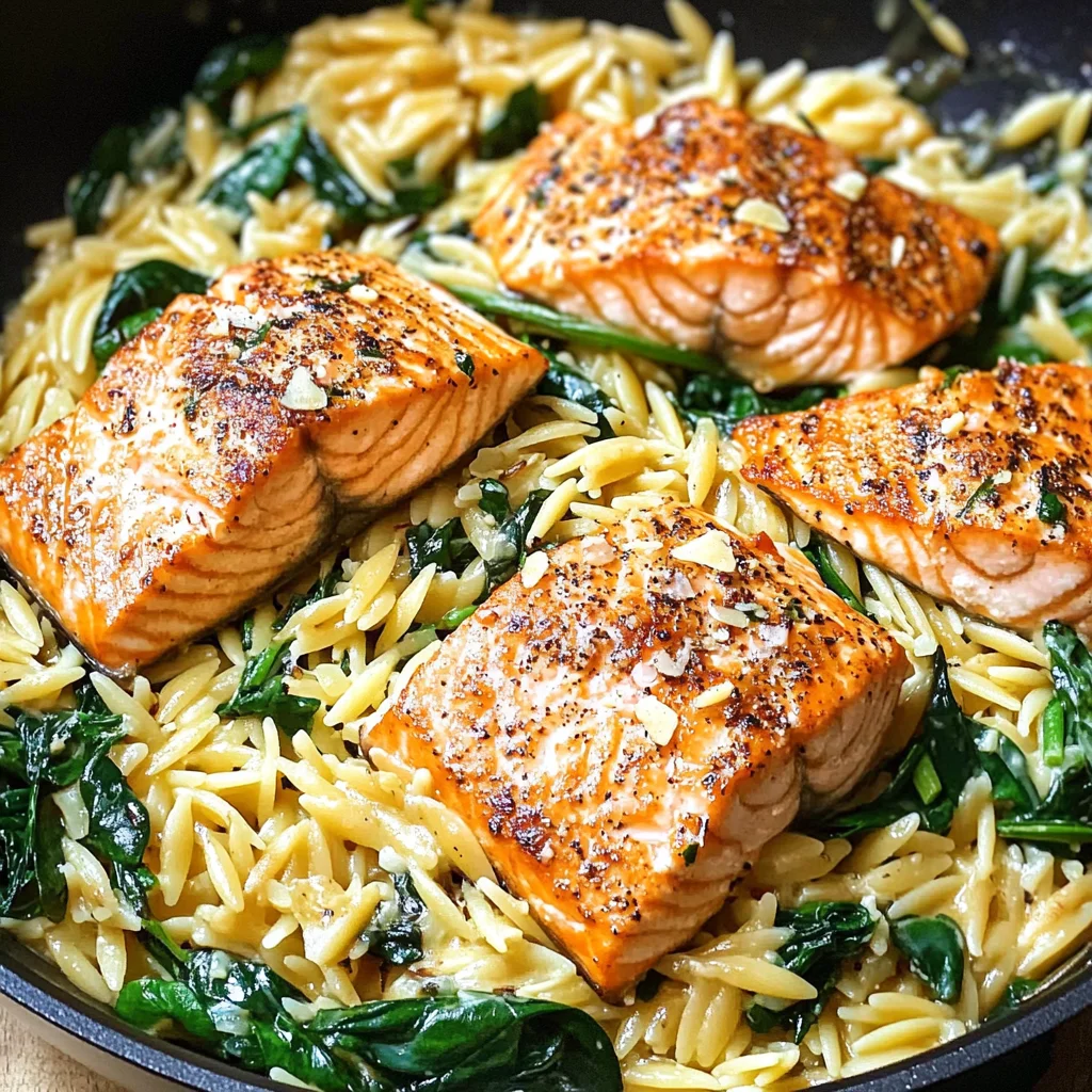 One Skillet Salmon with Lemon Orzo