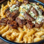 Cajun Steak Tips with Penne in Parmesan Cheese Sauce