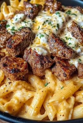 Cajun Steak Tips with Penne in Parmesan Cheese Sauce