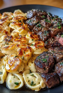 Cheesy Mozzarella Tortellini with Garlic Butter Steak Tips