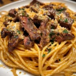 Creamy Cajun Garlic Butter Spaghetti with Beef Strips