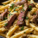 Creamy Cajun Garlic Butter Steak Penne