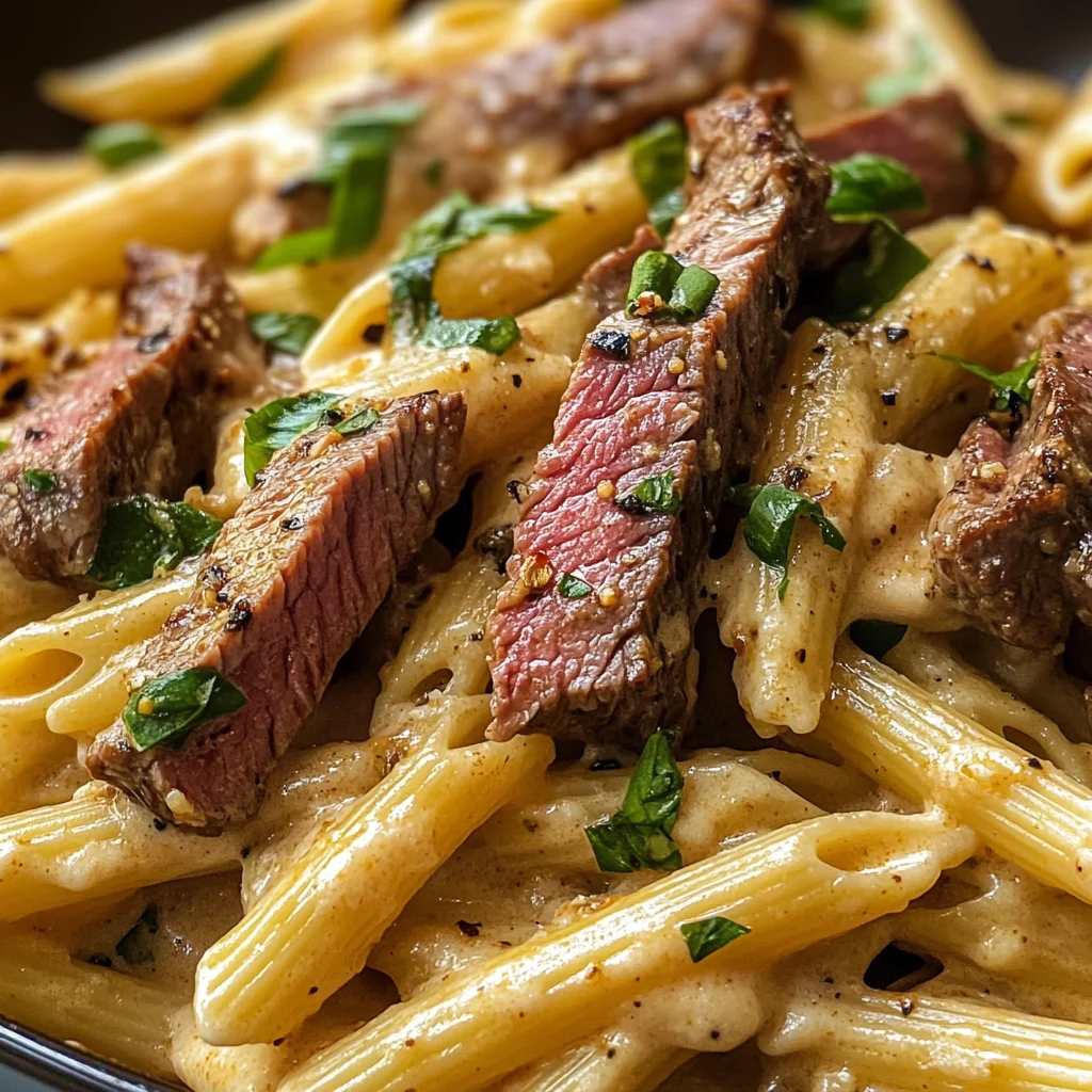 Creamy Cajun Garlic Butter Steak Penne