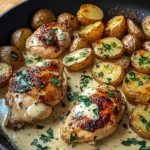 Creamy Garlic Chicken with Roasted Baby Potatoes