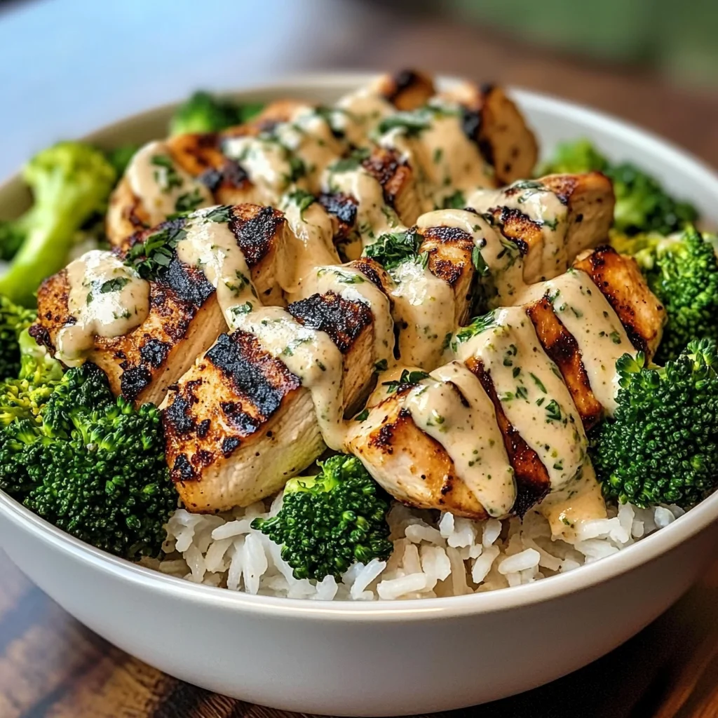 Creamy Garlic Herb Chicken Bowl with Broccoli & Rice