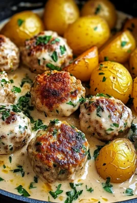 Creamy Garlic Herb Meatballs with Golden Potatoes