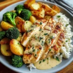 Creamy Garlic Lemon Chicken with Rice & Roasted Potatoes