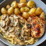 Creamy Garlic Mushroom Chicken with Lemon Butter Potatoes & Pasta