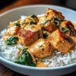 Creamy Garlic Paprika Chicken with Spinach over Fluffy Jasmine Rice
