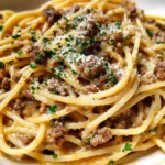Creamy Garlic Parmesan Spaghetti with Ground Beef