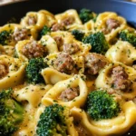 Creamy Garlic Parmesan Tortellini with Sausage and Broccoli for dinner