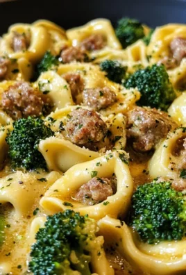 Creamy Garlic Parmesan Tortellini with Sausage and Broccoli for dinner