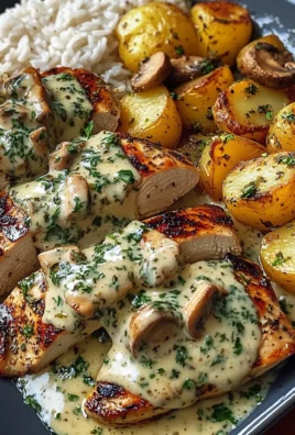Creamy Herb Chicken with Rice, Potatoes & Garlic Mushrooms