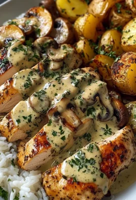 Creamy Herb Chicken with Rice, Potatoes & Garlic Mushrooms