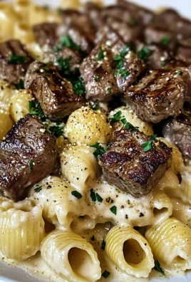 Creamy Parmesan Shell Pasta with Garlic Butter Steak Cubes