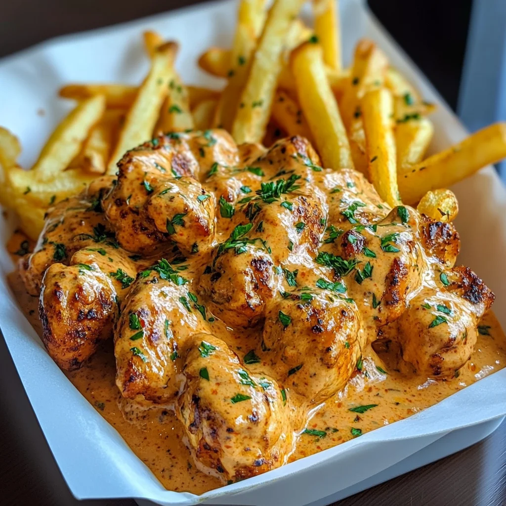 Creamy Peri-Peri Chicken Bites with Garlic Herb Fries