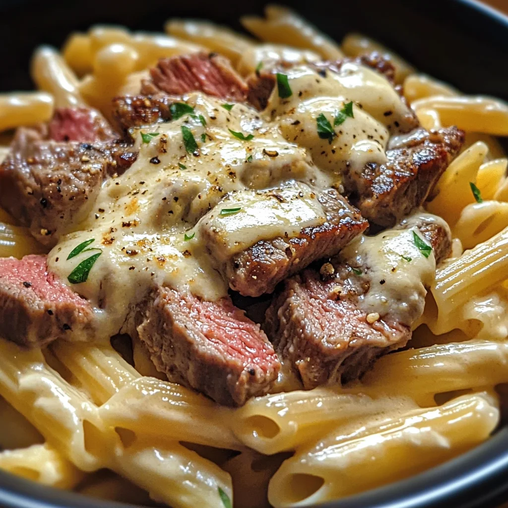 Creamy Ranch Steak & Mozzarella Garlic Butter Pasta