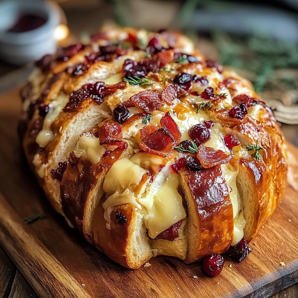 Festive Aussie Pull-Apart Sourdough with Roast Chicken, Brie, Bacon & Cranberry Glaze