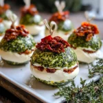 Festive Holiday Ornament Cheese Balls with Pesto & Sun-Dried Tomato Layers