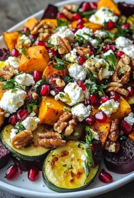 Festive Roasted Veggie Salad with Feta, Walnuts & Pomegranate Jewels