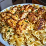 Garlic Butter Chicken Bowtie Pasta with Creamy Cheddar Sauce