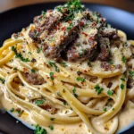 Garlic Butter Parmesan Beef Linguine in Rich Cream Sauce
