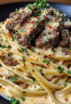 Garlic Butter Parmesan Beef Linguine in Rich Cream Sauce