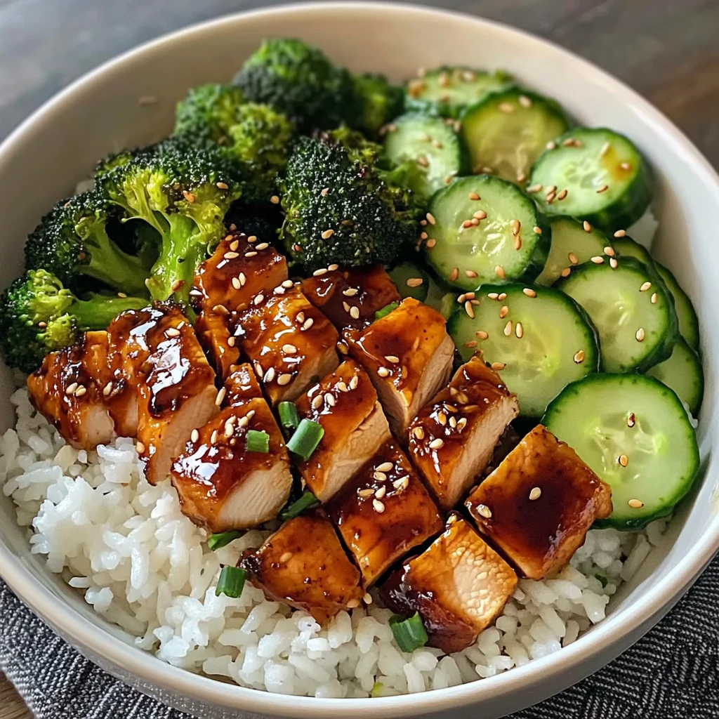 Glazed Chicken Rice Bowl with Broccoli & Cucumber