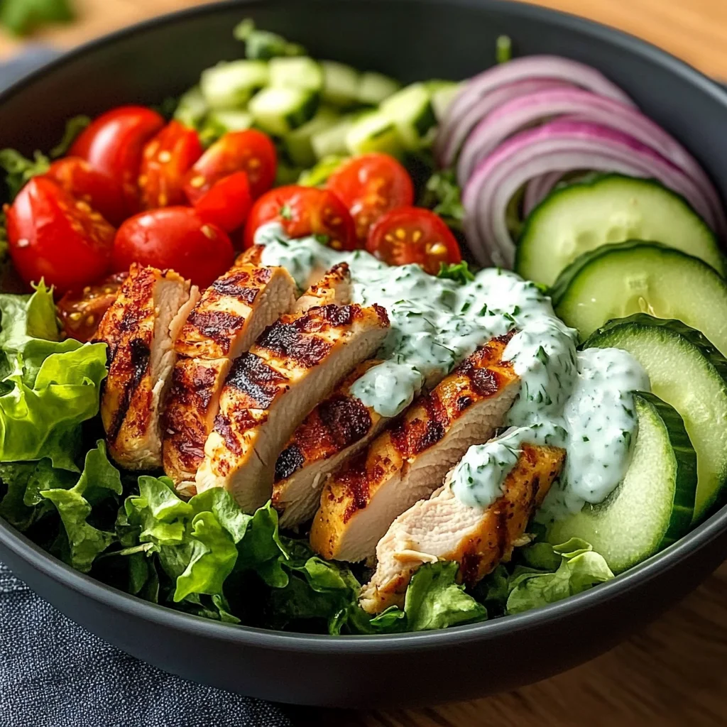 Grilled Chicken Greek Salad Bowl with Creamy Tzatziki