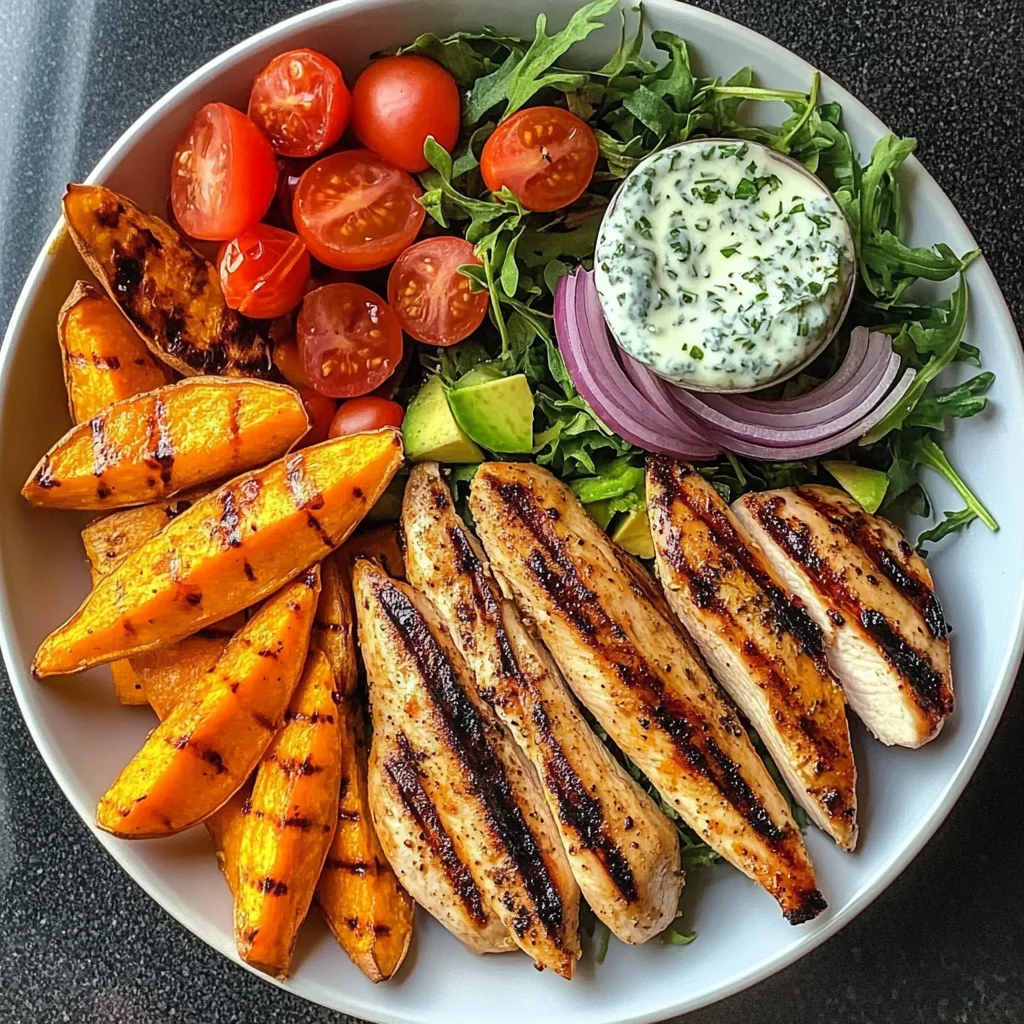 Grilled Chicken Power Plate with Sweet Potato Wedges