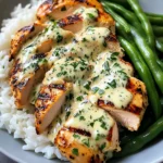 Grilled Chicken with Creamy Herb Sauce, Rice & Green Beans