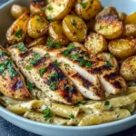 Grilled Chicken with Creamy Penne Pasta & Herb-Roasted Potatoes A Comfort Bowl Favorite