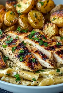 Grilled Chicken with Creamy Penne Pasta & Herb-Roasted Potatoes A Comfort Bowl Favorite