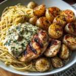 Grilled Chicken with Herb Roasted Potatoes & Creamy Pasta