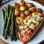 Grilled Salmon with Cheesy Asparagus & Crispy Baby Potatoes