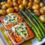Herb-Glazed Salmon with Cheesy Asparagus & Roasted Baby Potatoes