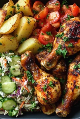 Herb-Roasted Chicken Drumsticks with Potato Wedges, Coleslaw & Fresh Veggies