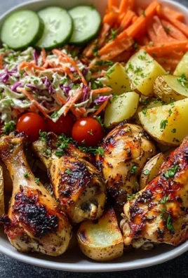 Herb-Roasted Chicken Drumsticks with Potato Wedges, Coleslaw & Fresh Veggies