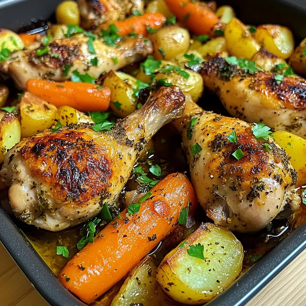 Herb-Roasted Chicken Drumsticks with Potatoes & Carrots One-Pan Dinner Magic