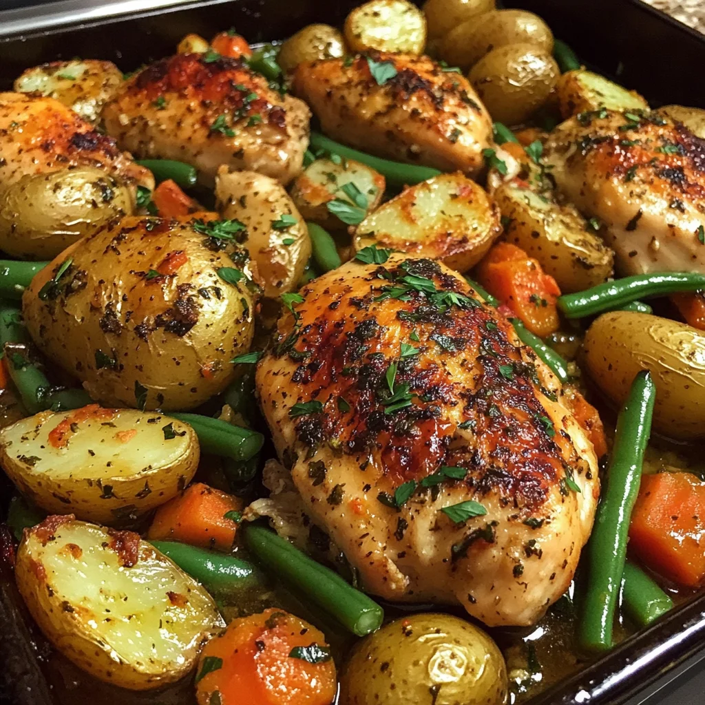 Herb-Roasted Chicken with Garlic Potatoes & Veggies