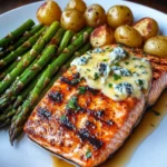 Honey-Glazed Grilled Salmon with Cheesy Asparagus & Herb Roasted Potatoes