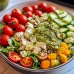 Italian Chopped Salad with Creamy Avocado-Mushroom Pesto & Melted Mozzarella