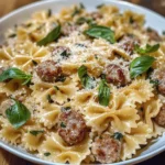Lemon Basil Sausage Bowtie Pasta with Garlic Ricotta Sauce