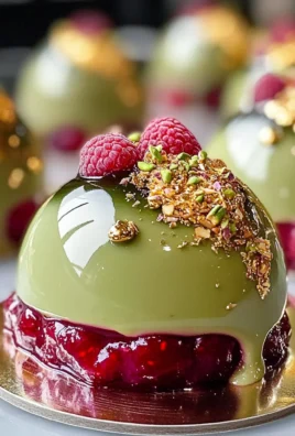 Luxurious Pistachio-Raspberry Cheesecake Domes with Gold Leaf Elegance